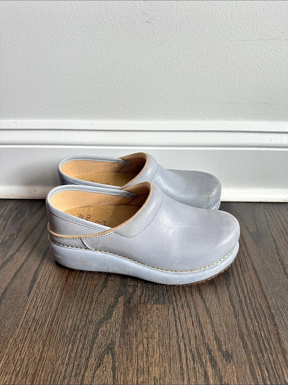 Dansko Professional Platform Clog Blue Gray Leather Clogs